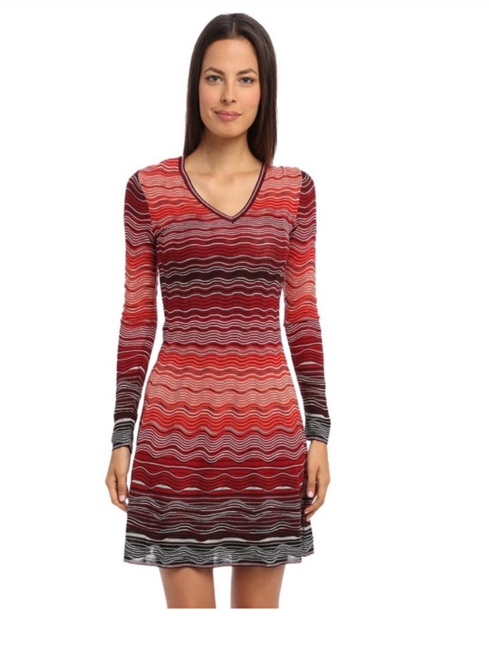 M MISSONI Degrade Ripple Wave
Knit V Neck / Long sleeve Dress in Red Size 38 / 2
